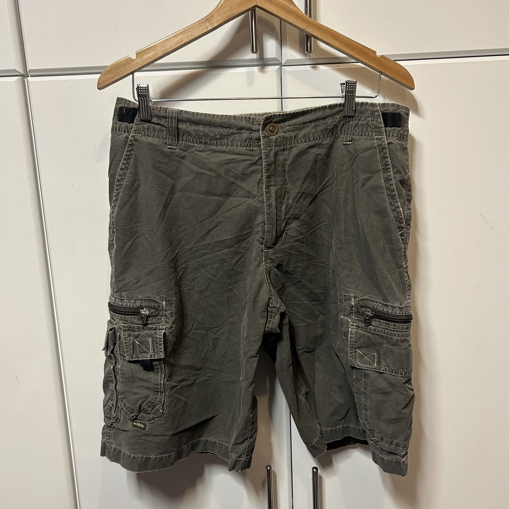 Kuhl Dry Mens Cargo Shorts Size L Gray Green Hiking Outdoor Cotton Nylon B719